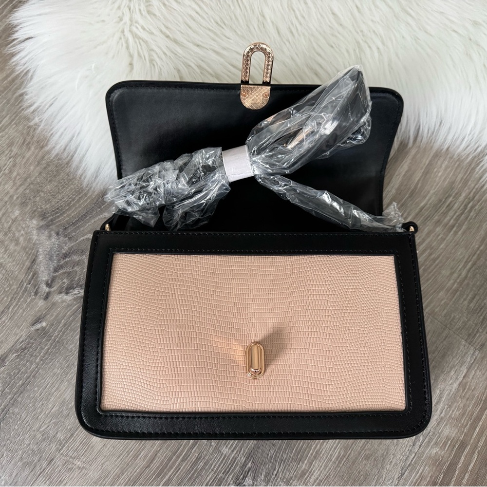 🖤 JULES KAE MIA Black & Cream Shoulder Bag With Rose Gold Tone Hardware - Picture 3 of 12